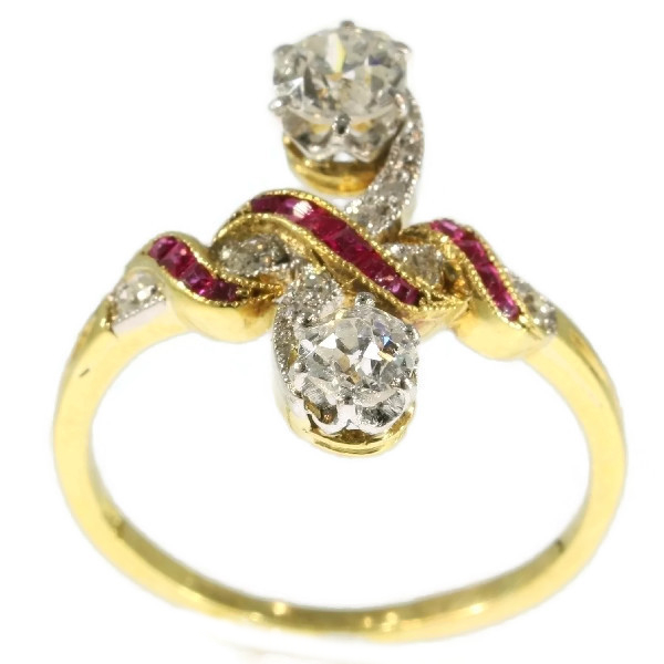 Most elegant antique ring with rubies and diamonds a so-called toi et moi (image 3 of 13)